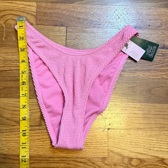 Wild Fable Womens XXS 00 Pink Ribbed Low Rise Cheeky High Leg Swim Bikini Bottom - Picture 4 of 9